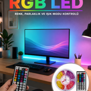 Uzaktan Kumandalı RGB Şerit LED 5 Metre 12V 5050 SMD Çok Renkli Dekoratif Işık Seti