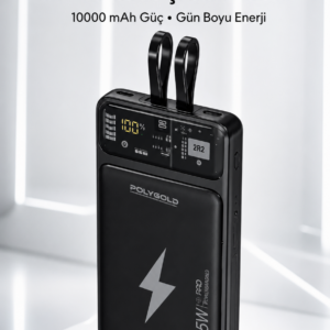 Powerbank Hızlı Şarj 10000 mAh Dahili Kablo Yeni Nesil