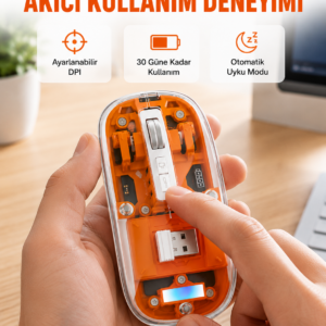 Kablosuz, Sessiz, Ergonomik ve Şarjlı Fare - Gelişmiş Çoklu Cihaz Desteği Yeni Nesil