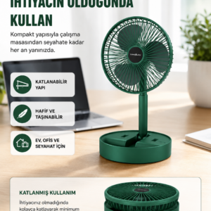 Şarjlı Mini Fan Katlanabilir 3 Hız Ayarlı Taşınabilir Tasarımlı