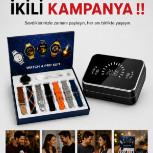 Powerbank Aynalı Bluetooth Kulaklık Ve Akıllı Saat Seti ANC Özelliği Dokunamatik
