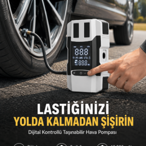 Araç Lastik Şişirme Pompası ve Akü Takviye Powerbank Bir Arada Yeni Nesil