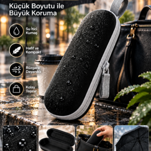 Kapsül Şemsiye Siyah Renk Katlanabilir Kompakt Yapı Yağmurlu Havalarda Kolay Kullanım