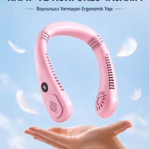 Pembe Boyun Tipi Fan USB Şarjlı Hafif Tasarım Güçlü Hava Üflemeli Serinletici