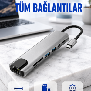 Alüminyum Gövdeli Type‑C HDMI & Ethernet Adaptör – Tak & Çalıştır