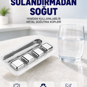 Paslanmaz Çelikten Üretilmiş Metal Buz Küpü Seti ve Buz Klipsi