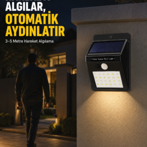 Bahçe ve Veranda İçin Güneş Paneli ile Otomatik Şarj Olan LED Duvar Lambası