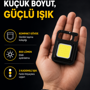 LED Mini Anahtarlık Fener – 1000 Lümen Güçlü Işık ve USB Type-C Şarjlı Yeni Nesil