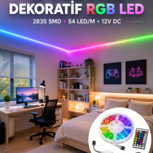 5 Metre RGB Şerit LED 2835 SMD 54 LED/M Uzaktan Kumandalı Dekoratif Aydınlatma