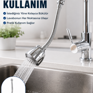 Krom Musluk Uzatma Aparatı 360° Dönebilen Su Tasarruflu Lavabo Fıskiyesi