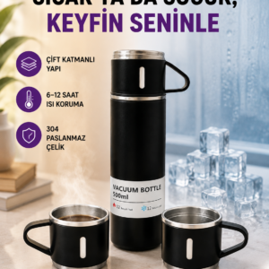 Paslanmaz Çelik Termos Seti | 500 ml Kapasite, 6-12 Saat Isı Koruma, Hediye Kutulu