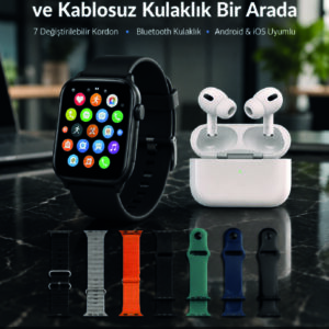 Bluetooth Telefon Görüşmeli Akıllı Saat Seti Kablosuz Bluetooth Kulaklık 7 Değiştirilebilir Kordon