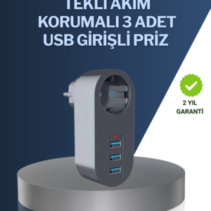 Çocuk Korumalı Termal Priz – 3'lü USB Şarj ve Akım Koruması