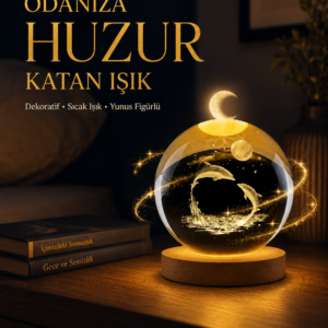Yunus Temalı Kristal Küre USB Işıklı Ahşap Altlıklı Gece Lambası