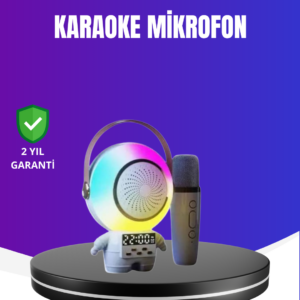 RGB Işıklı Astronot Bluetooth Hoparlör Karaoke Mikrofonlu
