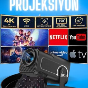 Projektör Siyah Android Taşınabilir Sinema Projeksiyon Wifi Destekli En Güncel Sürüm Akıllı