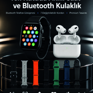 7 Kordonlu Akıllı Saat ve Bluetooth Kulaklık Seti Nabız Takibi, Bildirimler ve Spor Modları
