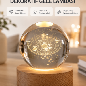 USB Bağlantılı Işıklı Kristal Küre Modern Ahşap Tabanlı Dekor