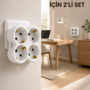 2’li Set Kablosuz 4’lü Priz Çoklayıcı Direkt Duvar Prizine Takılan Adaptör