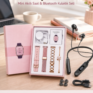 Kablolu Bluetooth Kulaklık ve Kadınlara Özel Bileklik Hediyeli Yeni Nesil Akıllı Saat 3 Kordonlu
