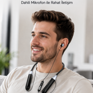 Uzun Kullanım Süreli Bluetooth Kulaklık Boyun Bantlı Mikrofonlu Kablosuz Müzik ve Görüşme Kulaklığı