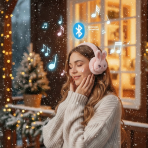 Şarjlı Kablosuz Tavşan Tasarımlı Bluetooth Kulaklık TF Kart Girişli