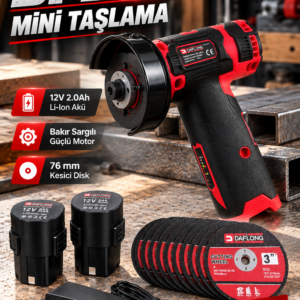 DFL70 12V 2.0Ah Çift Akülü Mini Taşlama Makinesi 76 mm Kesici Disk 10 Adet Taş Hediyeli