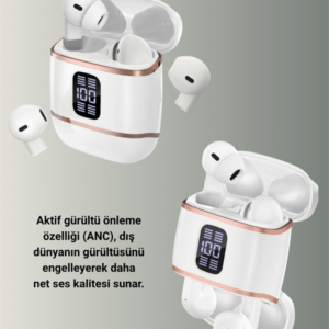 Bluetooth 5.3 Kulaklık – Kulakiçi, ANC+ENC, 4 Adet Set, Dijital Göstergeli