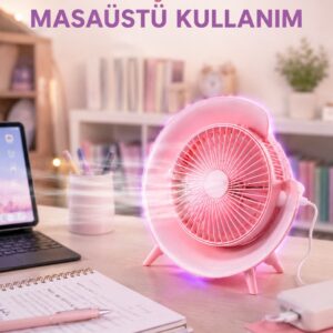 Gece Lambası Özellikli Şarjlı Mini Masaüstü Fan