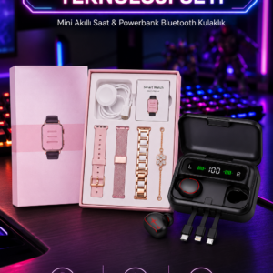 Powerbank Özellikli Bluetooth Kulaklık ve Nabız Ölçer Akıllı Saat Bileklik Hediyeli