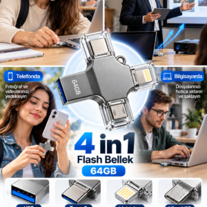 Fotoğraf Video Belge ve Dosyalarınızı Kolayca Aktarmanızı Sağlayan 64GB 4 Girişli Flash Bellek