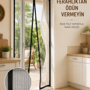 Siyah Mıknatıslı Kapı Sinekliği Sinek ve Böceklere Karşı Koruyucu File