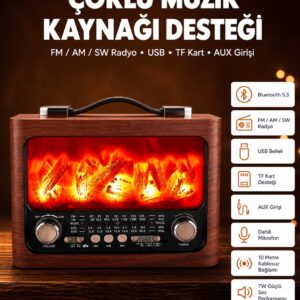 Solar Panelli Alev Işıklı Bluetooth Hoparlör – Çoklu Giriş, Uzun Pil Ömrü