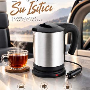 Araç İçi Kullanıma Uygun 12V Elektrikli Su Isıtıcı Paslanmaz Çelik Gövdeli Pratik Kettle