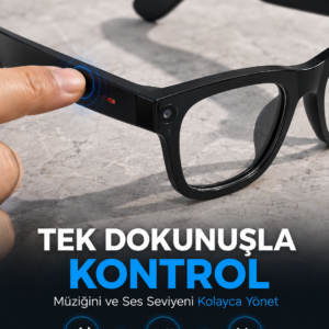 Siyah AI Destekli Akıllı Gözlük Dahili Kameralı Çoklu Dil Çeviri Bluetooth Müzik ve Arama Özellikli