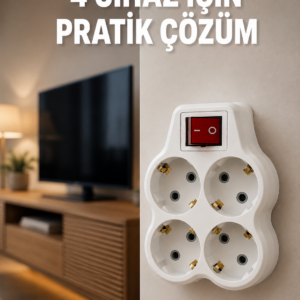 Kablosuz Duvar Tipi 4’lü Priz Çoklayıcı Anahtarlı Elektrik Priz Çoğaltıcı