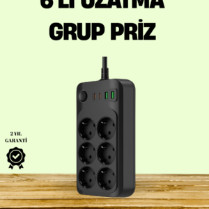 2500W Güçlü 6’lı Priz USB ve Type-C Çıkışlı Termal Korumalı