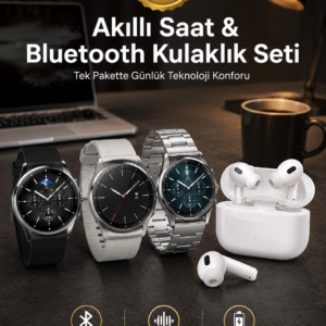 Aynalı Bluetooth Kulaklık Yeni Nesil Akıllı Saat Titreşimli Nabız Ölçer Spor Modları
