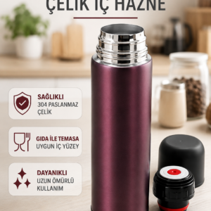 Paslanmaz Çelik Seyahat Termosu Tek Tuşlu Vakumlu Kahve ve Çay Termosu