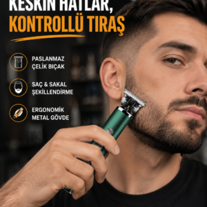 Şarjlı Erkek Tıraş Makinesi – 180 Dakika Pil Ömrü, 2.5 Saat Hızlı Şarj, USB ve Powerbank Uyumlu