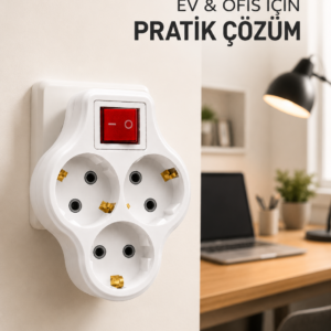 Kablosuz Priz Çoğaltıcı 3 Çıkışlı Anahtarlı Kompakt Duvar Tipi Çoklayıcı