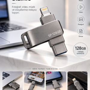 Kompakt Tasarımlı 128GB Çok Amaçlı USB Flash Bellek Lightning Type C Girişli Taşınabilir Depolama