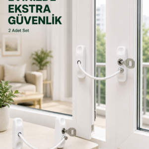 Çocuk Güvenliği İçin Kablolu Pencere Kilidi Anahtarlı Emniyet Aparatı 2 Adet