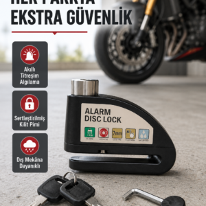 Titreşim Sensörlü Alarmlı Motosiklet Disk Kilidi 14mm Çelik Çift Kilitleme