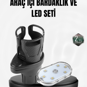Araç İçi Düzen ve Ambiyans Seti Çift Bardak Tutucu + LED Işık