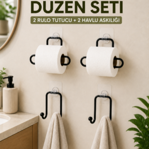 Duvara Yapışkanlı Rulo Kağıtlık ve Havlu Askılığı 2’şer Adet 4’lü Set