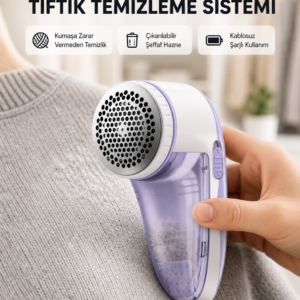Şarjlı Tiftik Temizleyici – Çıkarılabilir Hazneli, Anti-Statik Fırçalı, USB Şarjlı