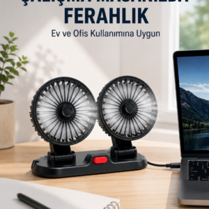 Araç ve Ev Kullanımına Uygun Çift Başlıklı Masaüstü Vantilatör