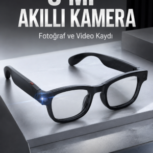 Siyah Bluetooth Akıllı Kamera Gözlüğü 8 MP Kameralı AI Çeviri Wi-Fi Fotoğraf Video Müzik Arama ve Dokunmatik Kontrollü