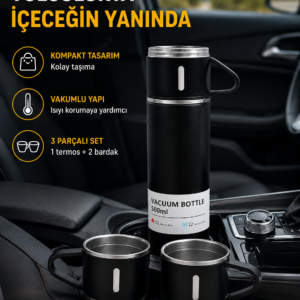 500 ml Paslanmaz Çelik Termos Seti – Sızdırmaz, Vakumlu, Isı Koruma Özellikli, Taşınabilir Termos